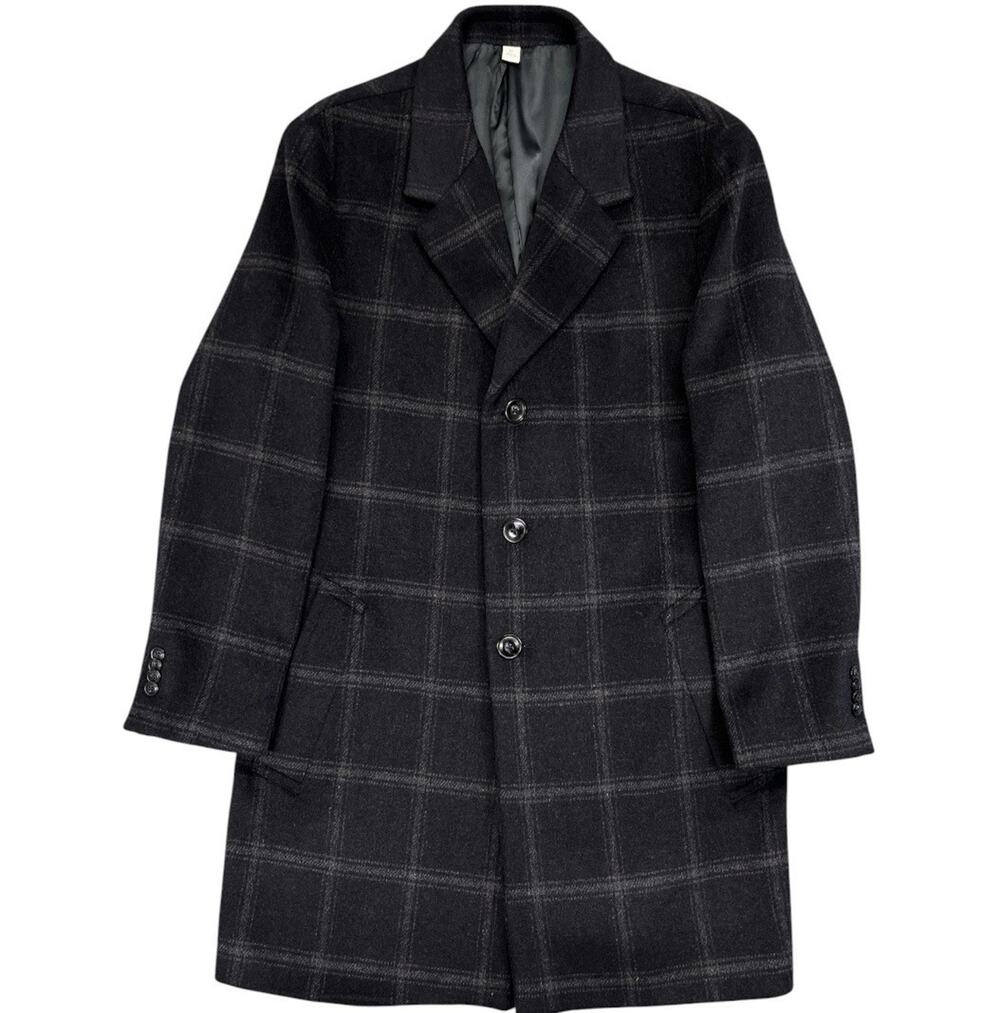 Joseph Abboud Men’s Wool Blend Windowpane Knee‑Length Overcoat Modern Fit M